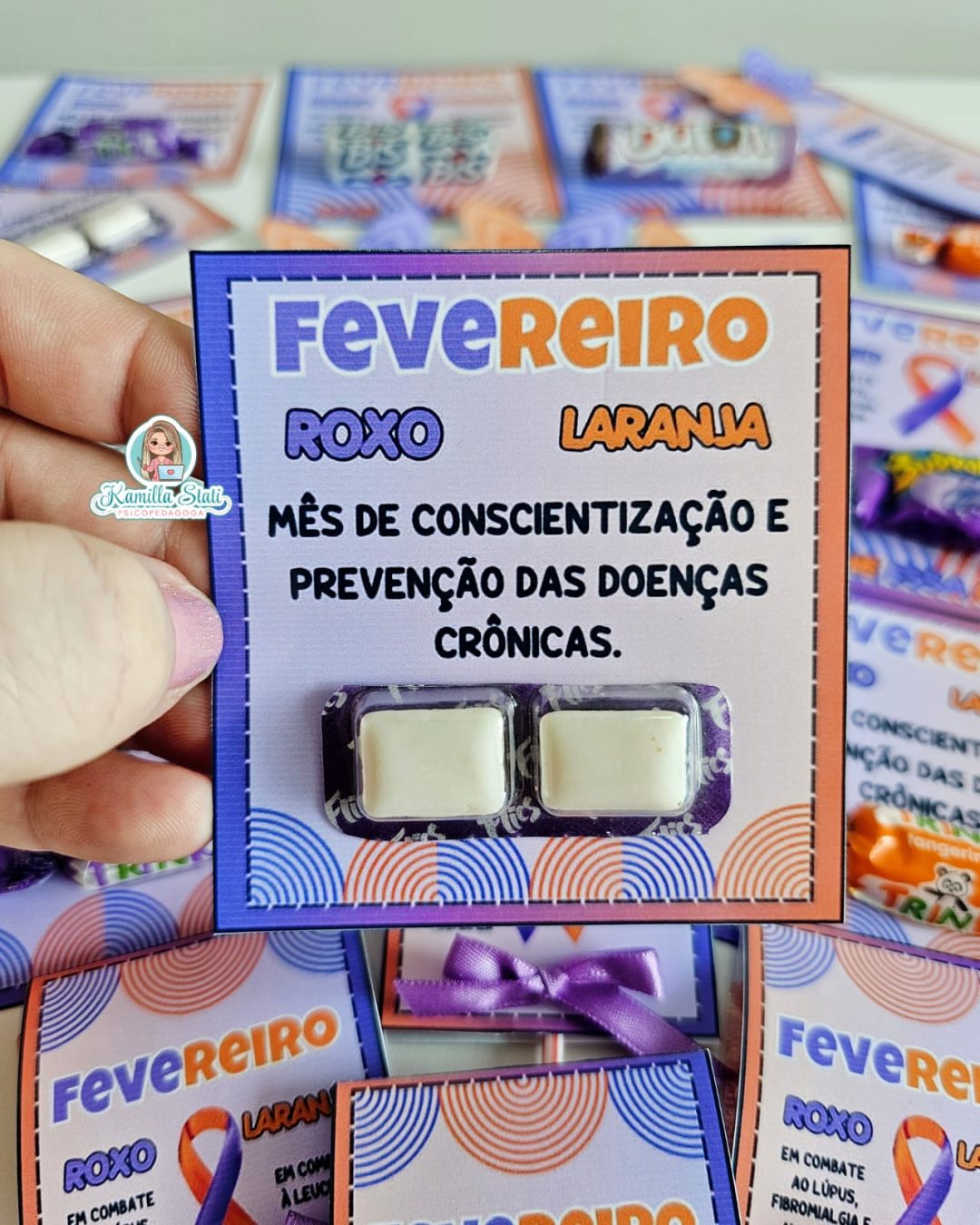 Lembrancinhas fevereiro roxo e laranja - Imagem 6