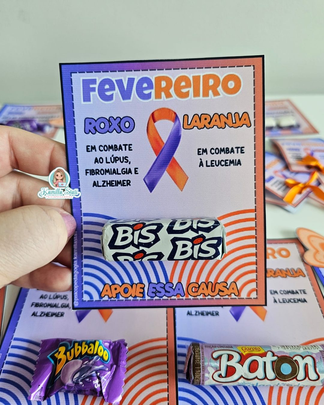 Lembrancinhas fevereiro roxo e laranja - Imagem 4