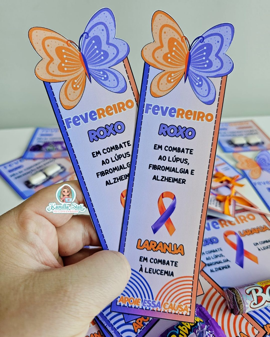 Lembrancinhas fevereiro roxo e laranja - Imagem 3