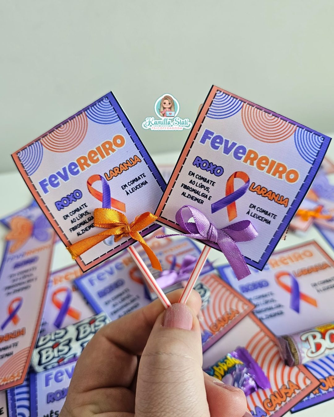 Lembrancinhas fevereiro roxo e laranja - Imagem 2