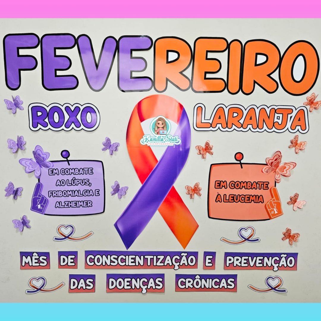 Painel fevereiro roxo e laranja
