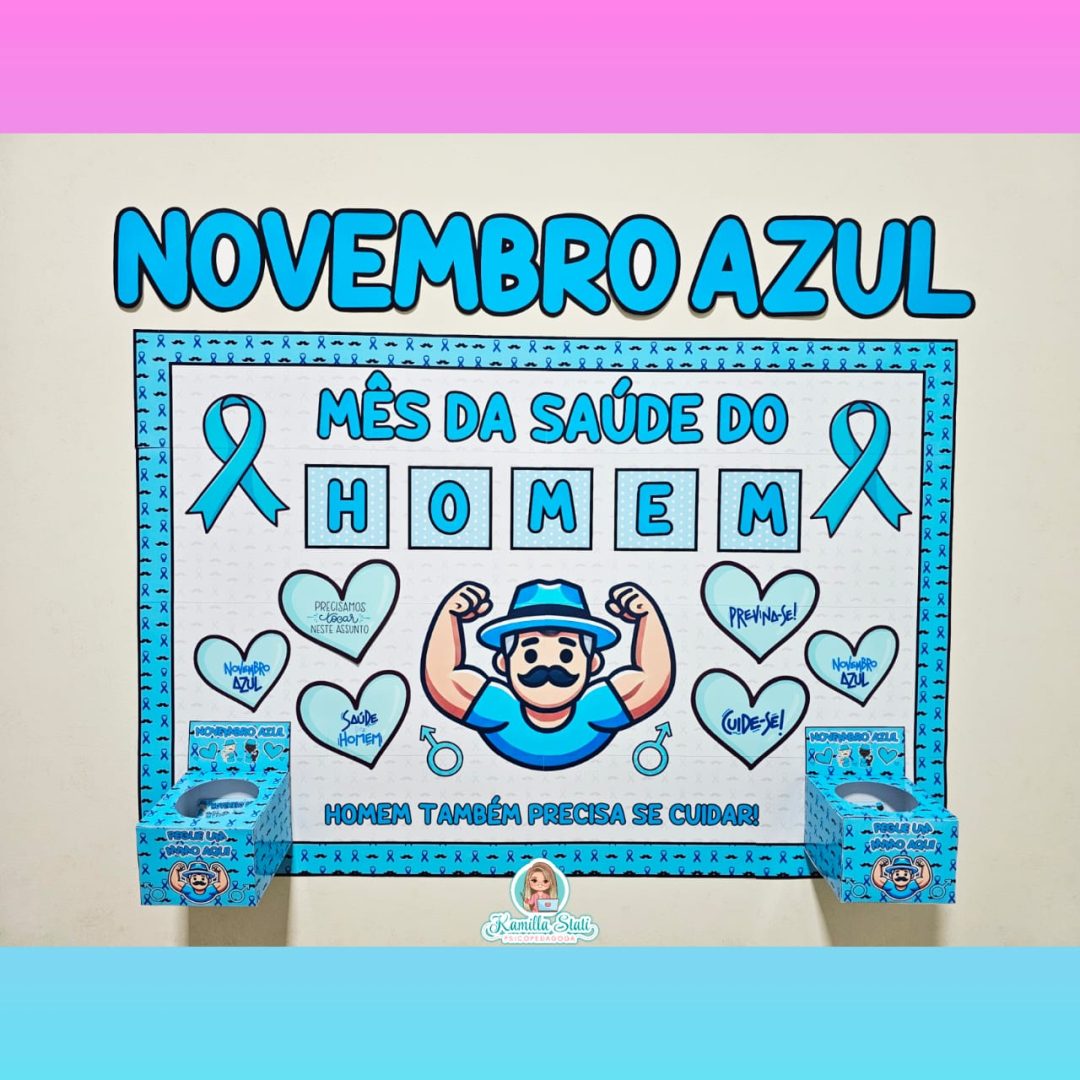 Mural novembro azul + caixinha e lembrancinha