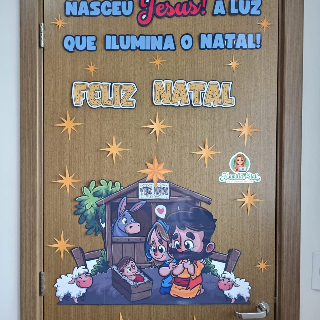 Decoração de Porta Natal Cristão Nasceu Jesus