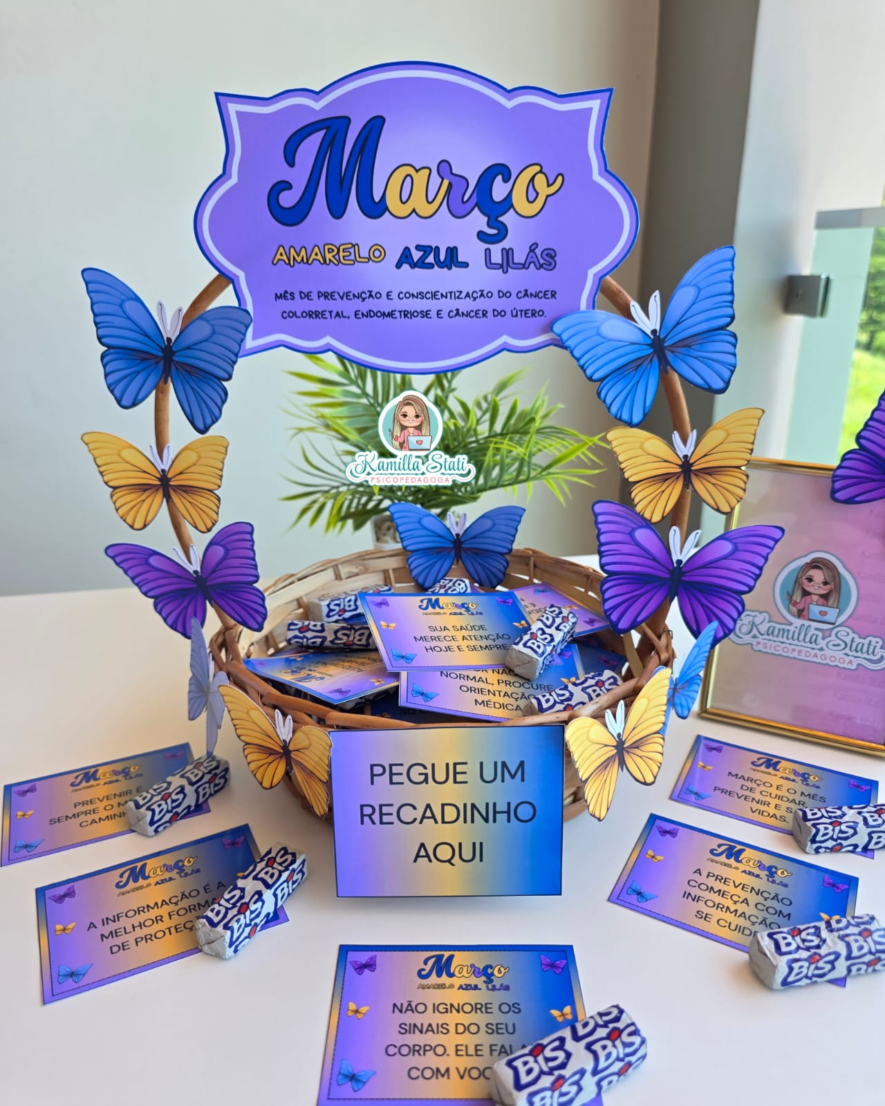 Cesta de Recadinhos março azul, amarelo e lilás 1