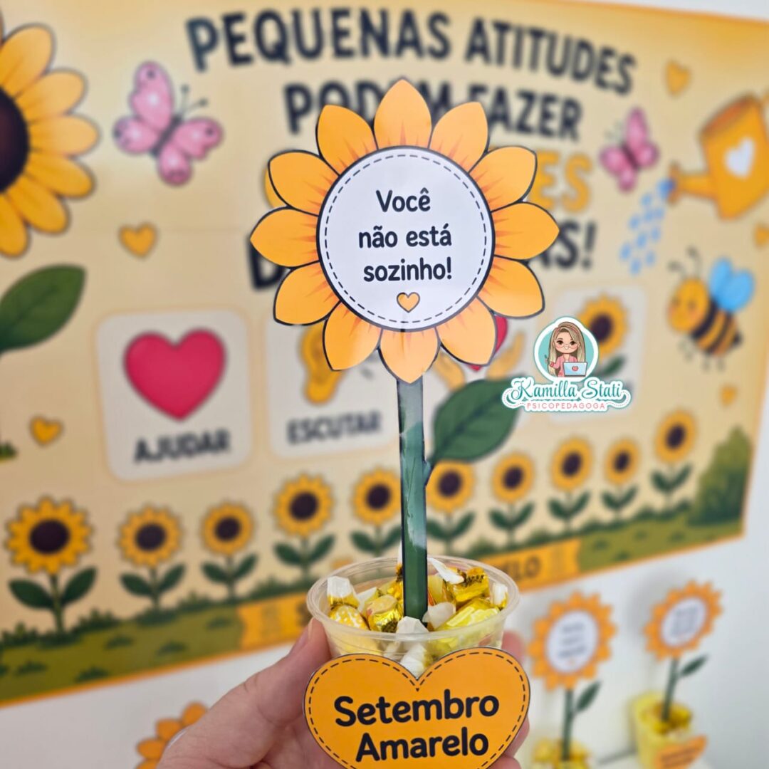 Copinho girassol +  mini painel setembro amarelo